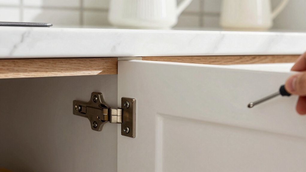 tighten cabinet hinge screws