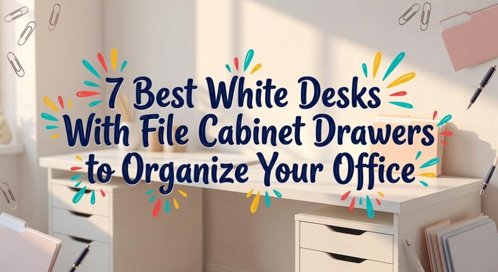 white desks with file cabinets